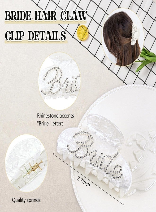 FEINIGESI 9 Pcs Pearl Bridesmaid Hair Claw Clips With Ribbon and 1Pack Acrylic Bride Claw Hair Clip With Rhinestone Bride Logo Set,Bachelorette Bridal Party Favors Present Bridesmaid Proposal Gifts - Image 2